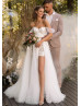 Off Shoulder Beaded Ivory Lace Tulle Floral Wedding Dress